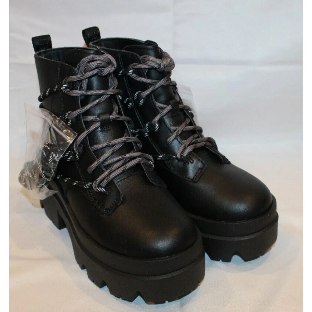 UGG WOMEN'S BRISBANE SUEDE LACE‎ UP PLATFORM WATERPROOF BOOTS BLACK NEW - Picture 4 of 10